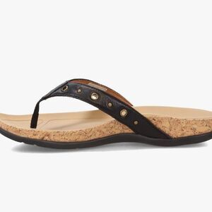 New Strive Saria Toe Post Orthotic Slip On Leather Sandal Black Womens US 9.5
